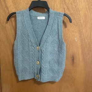 Cable Knit Button-Up Vest in light blue